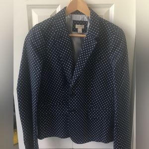 J Crew Navy Blue polka dot, size 10 cotton linen blend blazer in EUC.